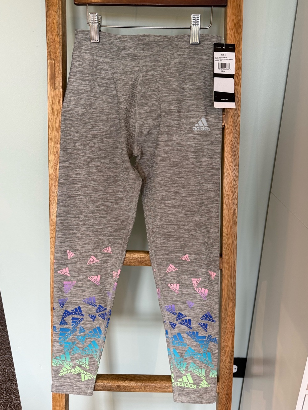 Girls Adidas AEROREADY Logo Leggings Grey Size Small 7/8 NWT